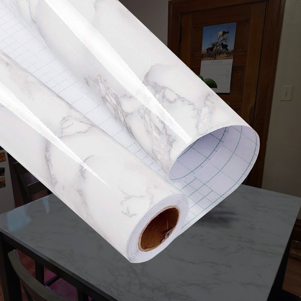 Marble contact paper covering a countertop